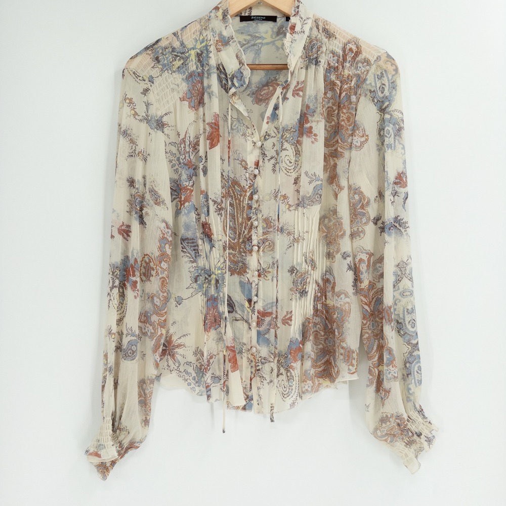 Boho Sheer  Blouse Women L Cream Paisley Romantic Cottagecore Prairie Y2K